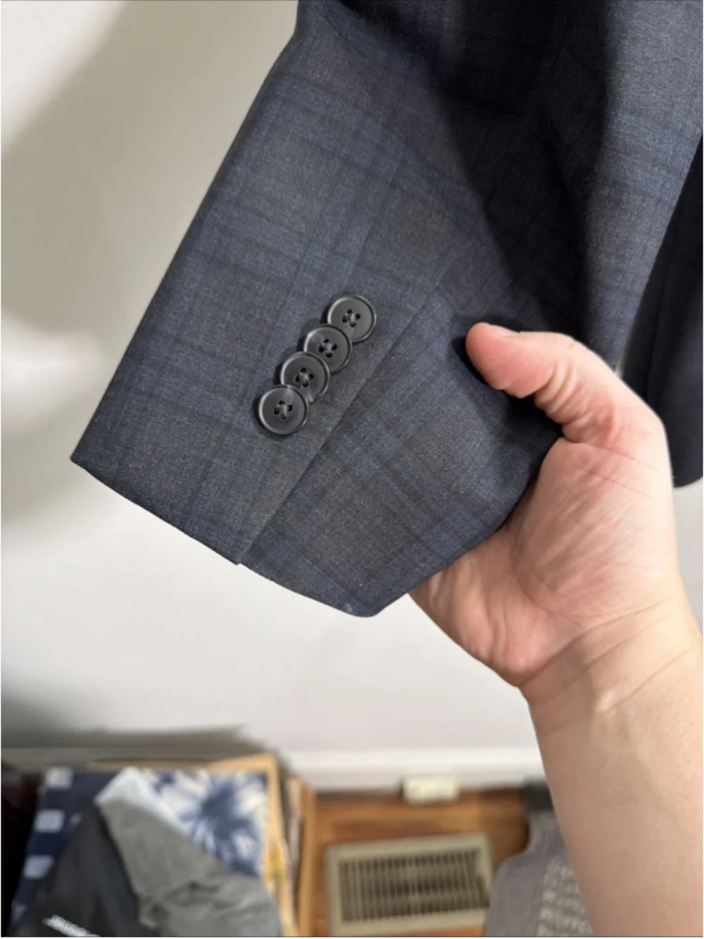 EUC MEN’S COLE HAAN GRAND OS TECH SUIT JACKET SIZE 44 REG 44R GREY BLUE BLAZER